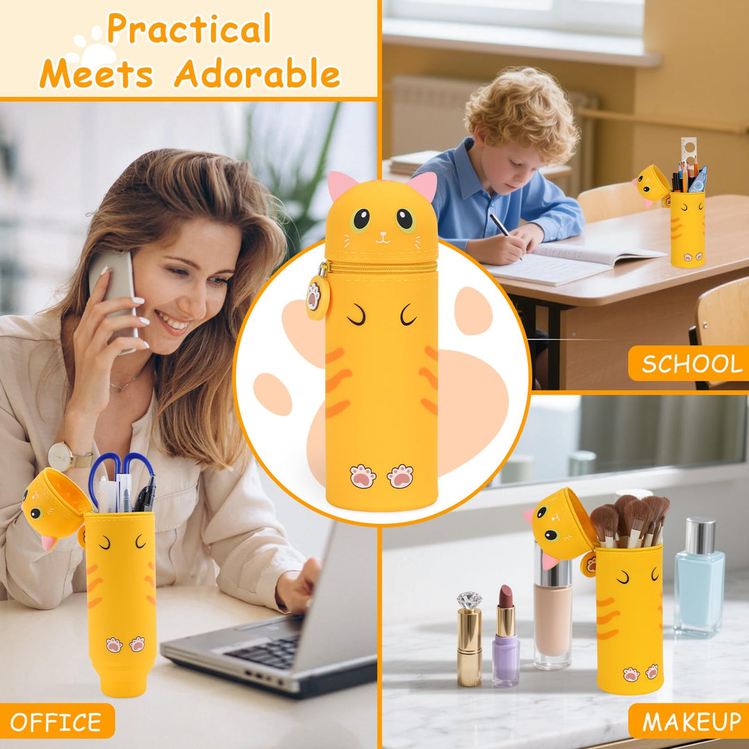 VynyQoo Pencil Case Kawaii Silicone, Pencilcase Expandable 2 in 1, Cute Pen Case, Zippered Pen Pouch for Kids, Desk Table Pen Holder Multifunctional