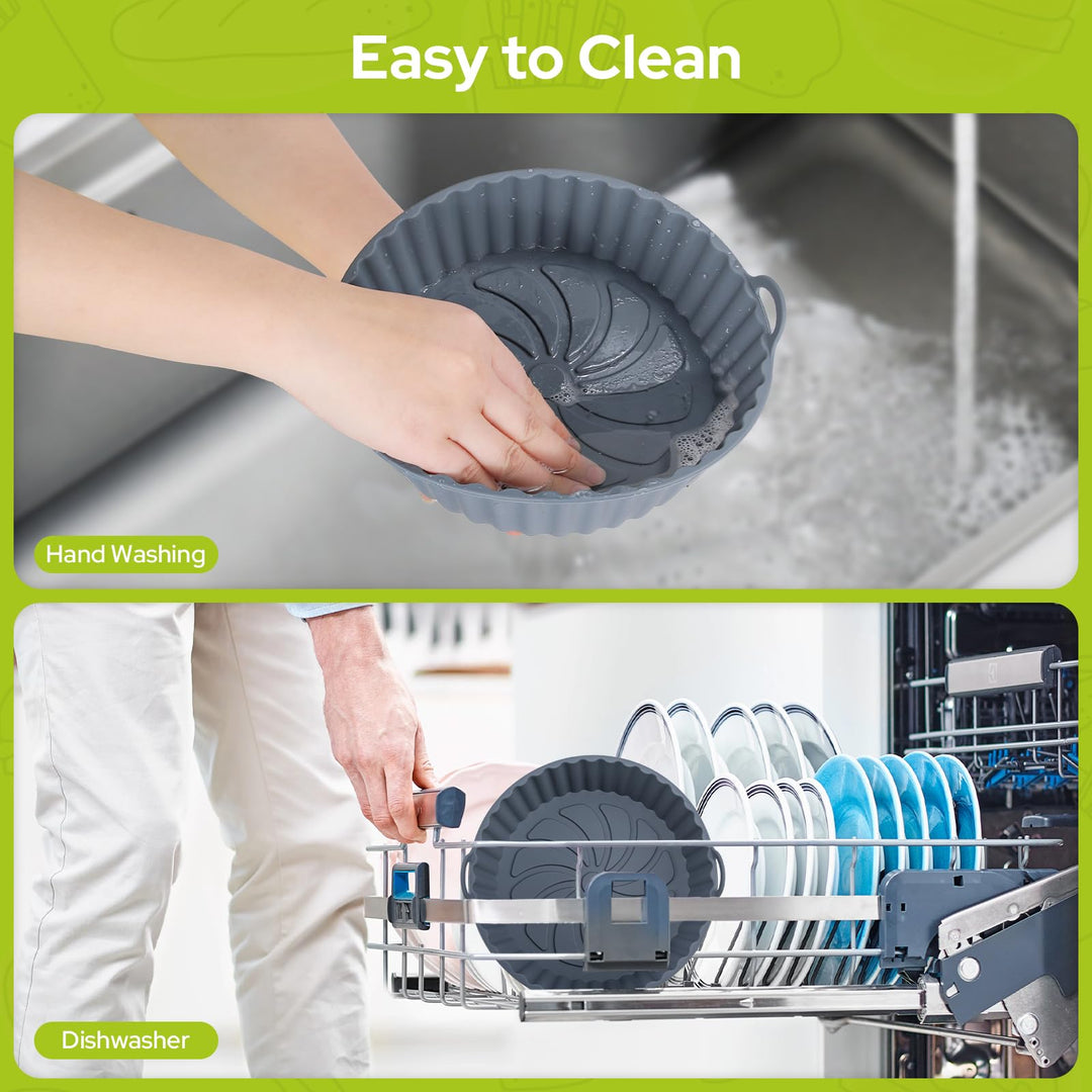 Alyvisun Air Fryer Silicone Liners, 3PCS Reusable Airfryer Basket Baking Tray Inserts Versatile Round Rack Pot for Microwave, Oven, Grey