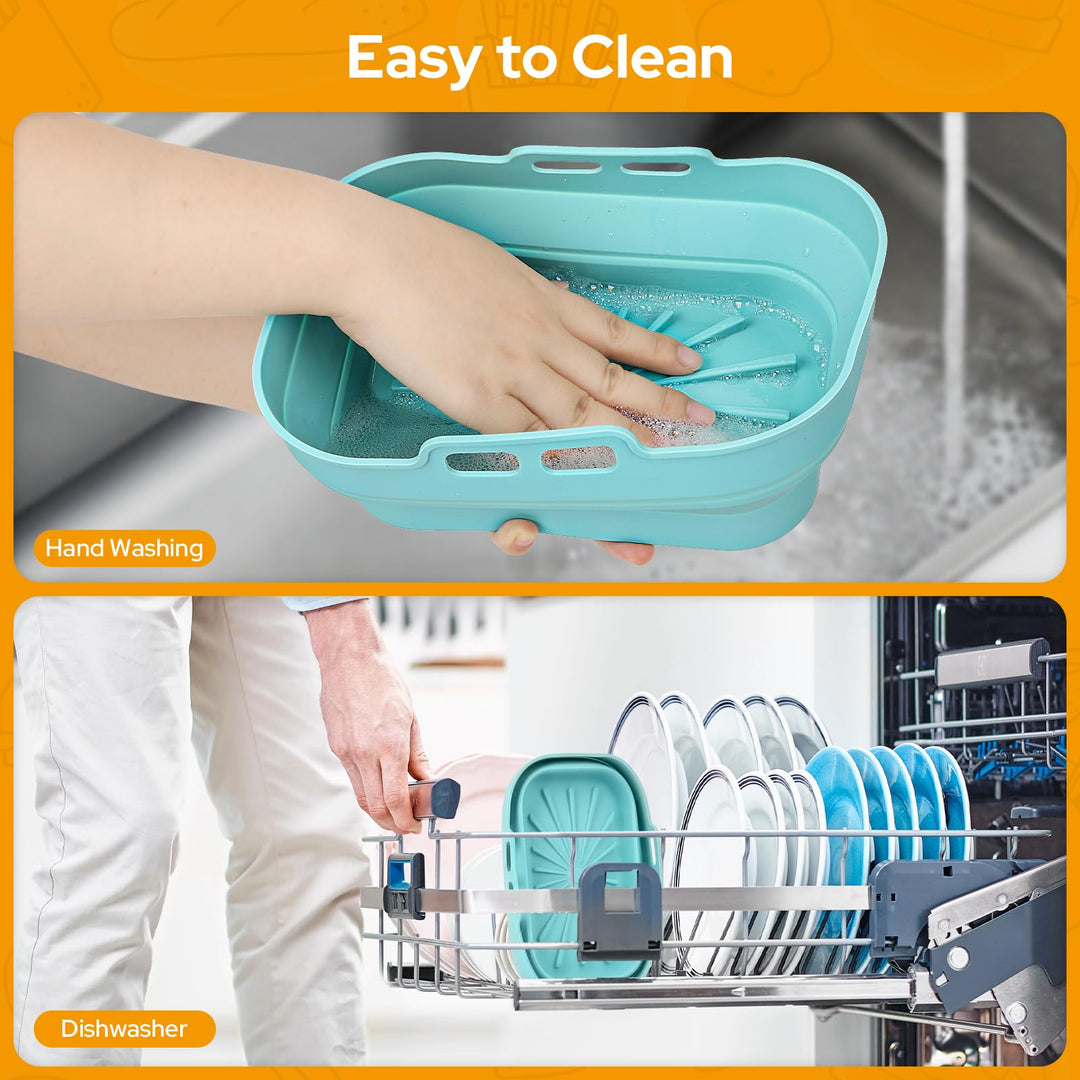 Alyvisun Air Fryer Silicone, 2PCS Reusable Dual Airfryer Accessories Liner Foldable Baking Rack Moulds Rectangular Basket Versatile Non Stick Tray (Blue)