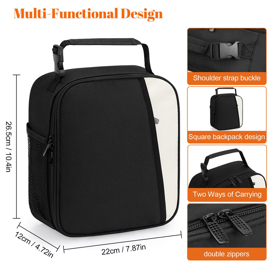 Alyvisun Insulated Lunch Bag, 7L Reusable Leakproof Lunch Box Bag for Women With Snap On Carrying Handle, For Women Men Children Outdoor Picnic Work (Black)