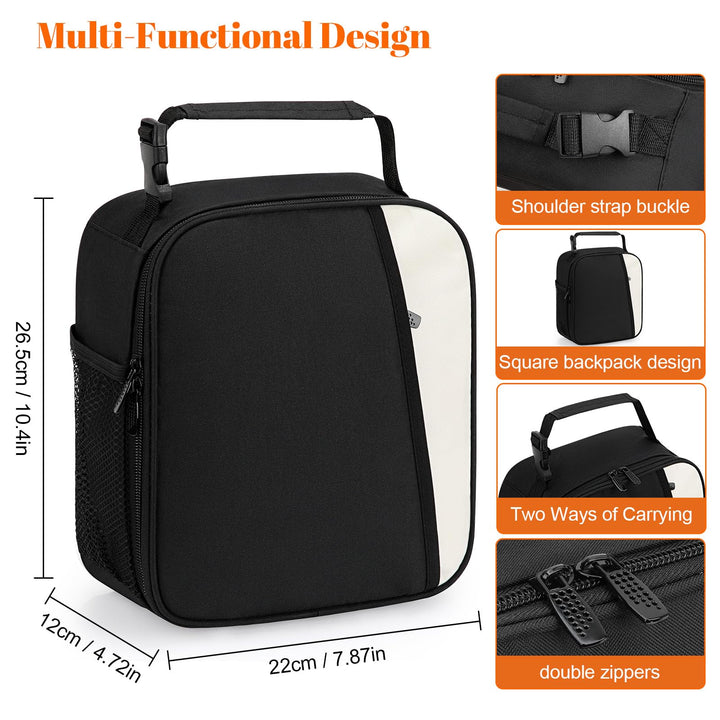 Alyvisun Insulated Lunch Bag, 7L Reusable Leakproof Lunch Box Bag for Women With Snap On Carrying Handle, For Women Men Children Outdoor Picnic Work (Black)