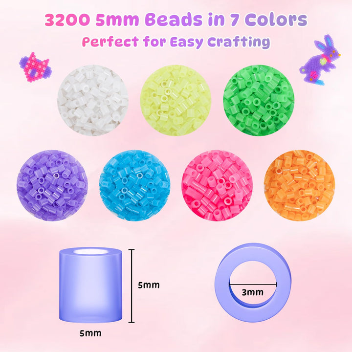 VynyQoo Luminous Fuse Beads, 3200pcs 7 Colors Glow in the Dark Beads, 5mm Iron Beads for Kids 6+DIY Hammer Beads, Arts and Crafts Gifts for Birthday, New Year, Thanksgiving