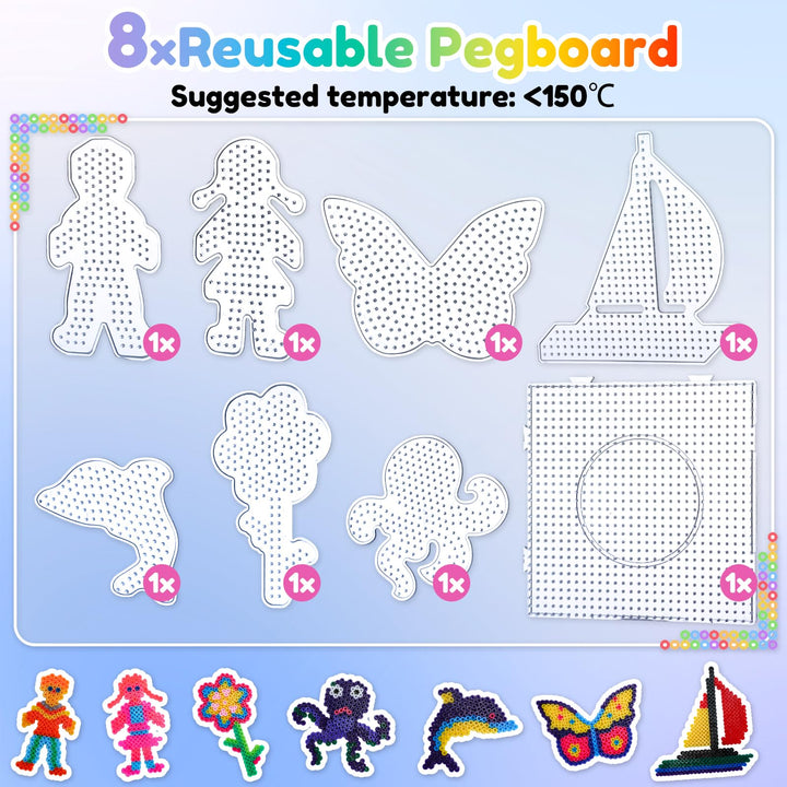 VynyQoo Fuse Beads Set, 8200pcs 5mm Iron Beads 48 Colours with Pegboards, Ironing Paper, Keyrings, Tweezers – DIY Arts and Crafts Toy for Stress Relief, Gift for Kids, Boys & Girls