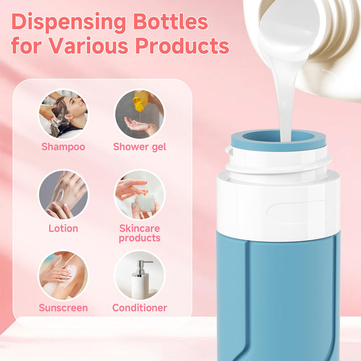 Alyvisun 14pcs Silicone Travel Bottles for Toiletries Set, 100ml Refillable Travel Bottles, 30ml Cream Jars with Scoops and Storage Bag, Leakproof Toiletry Containers for Shampoo Lotion