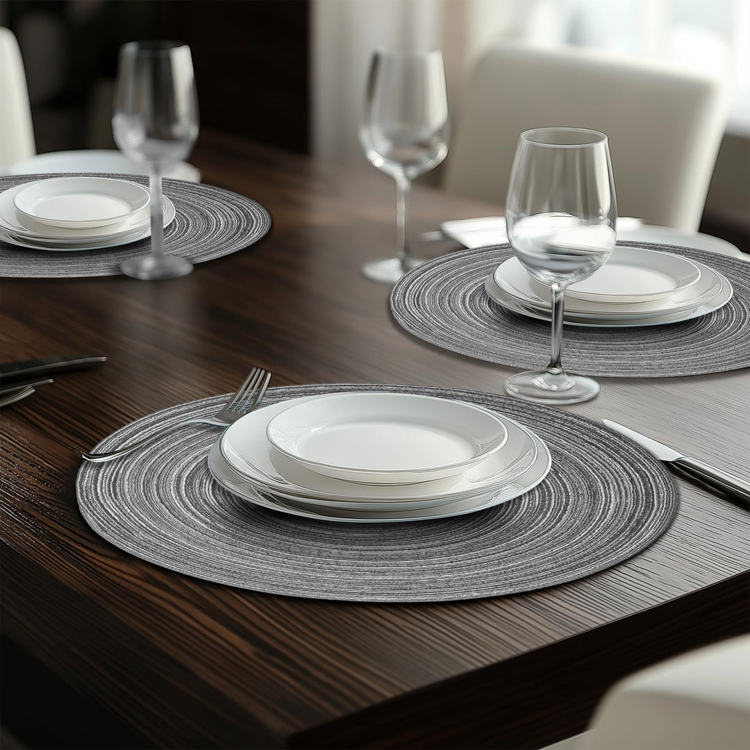 Braided Round Placemats Set of 6, Woven Washable Non-Slip Table Mats for Kitchen Dining, 15 Inch, Heat Resistant - Natural Fabric Indoor Outdoor Place Mats