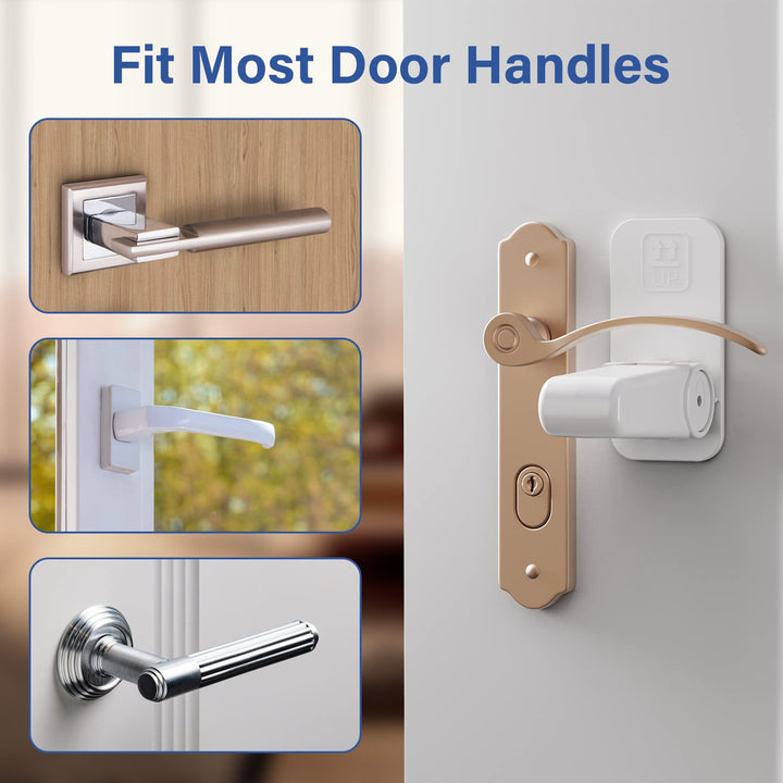 Alyvisun Door Handle Lock for Children, Baby Safety Door Lock Without Drilling, Self-Adhesive Door Lever Lock for Childproof & Petproof (2Pcs, White)