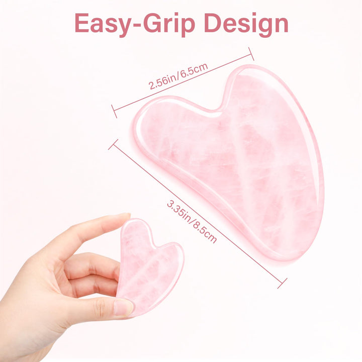 Alyvisun Natural Rose Quartz Gua Sha Tool, Face, Neck and Body Massage Stone, Facial Massage Board for Relieving Puffiness and Improving Jawline with User Manual, Skincare Gift for Women