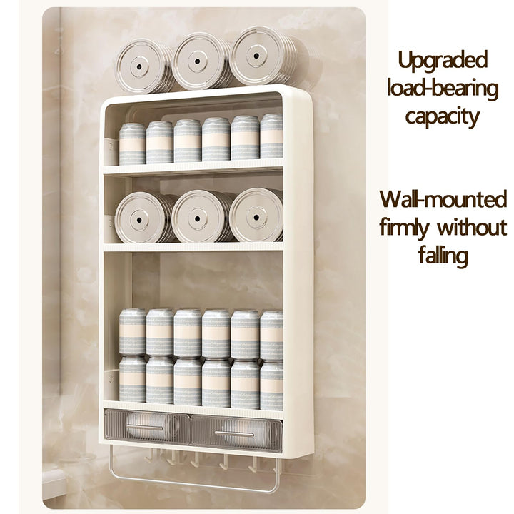 No Drilling Adhesive Wall Mounted Storage Rack, with 6 Hooks,Drawer and Towel Railbathroom Organiser for Kirchen Or Restroom
