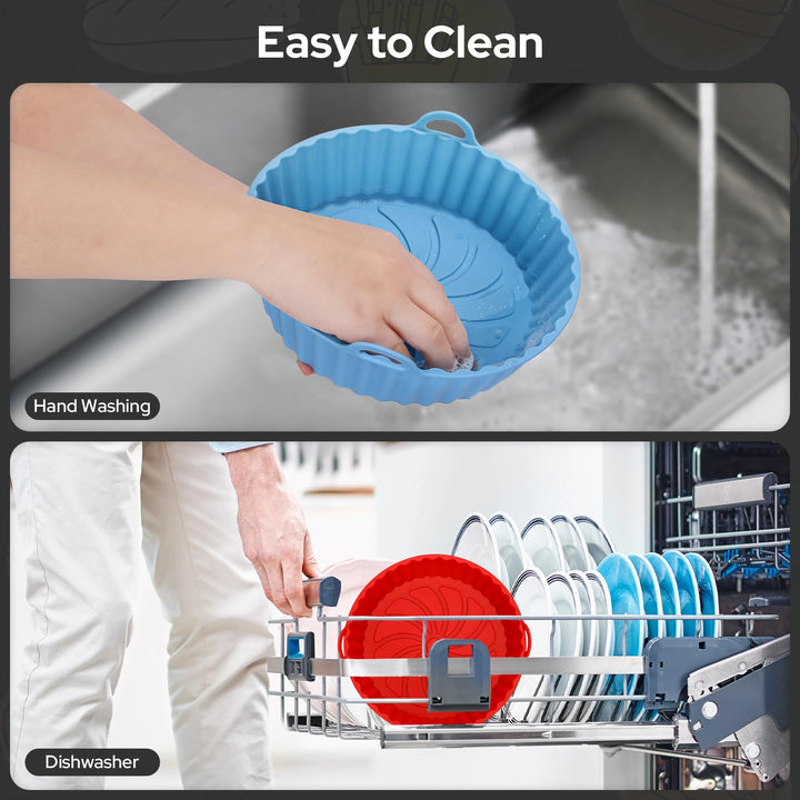 Alyvisun Air Fryer Silicone Liners, 2PCS Reusable Airfryer Basket Baking Tray Inserts Versatile Round Rack Pot for Microwave, Oven, Red+Sky Blue