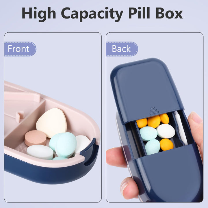 Alyvisun Pill Cutter for Small or Large Pills, Portable Pill Splitter & Tablet Cutter, V-Shaped Cutting with Grinding, Auto Slides Out Pill, Safety Blade Guard & Sliding Storage (Blue)