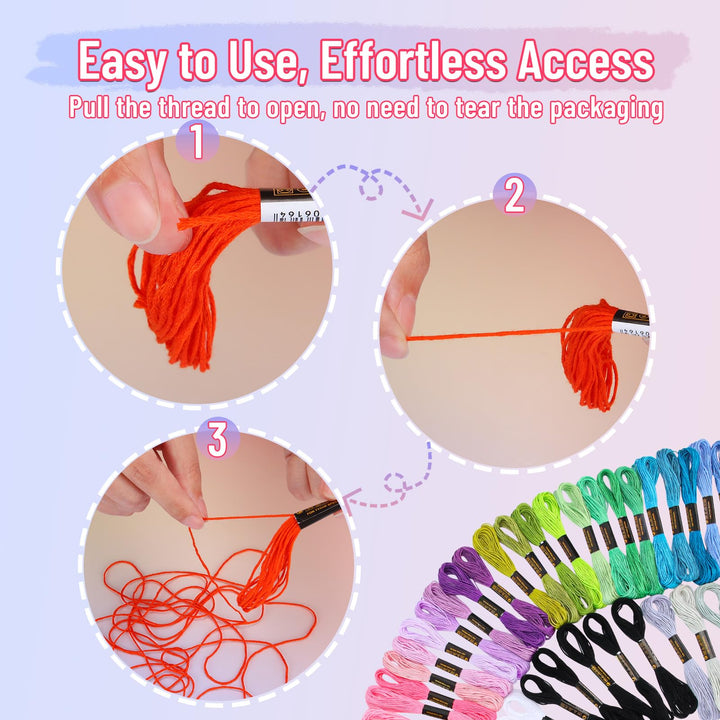VynyQoo 60PCS Embroidery Threads Cross Stitch Threads for Adults & Beginners, 52 Colours Embroidery Floss for Embroidery DIY Crafts, 8m(6 Strand) Multicolor