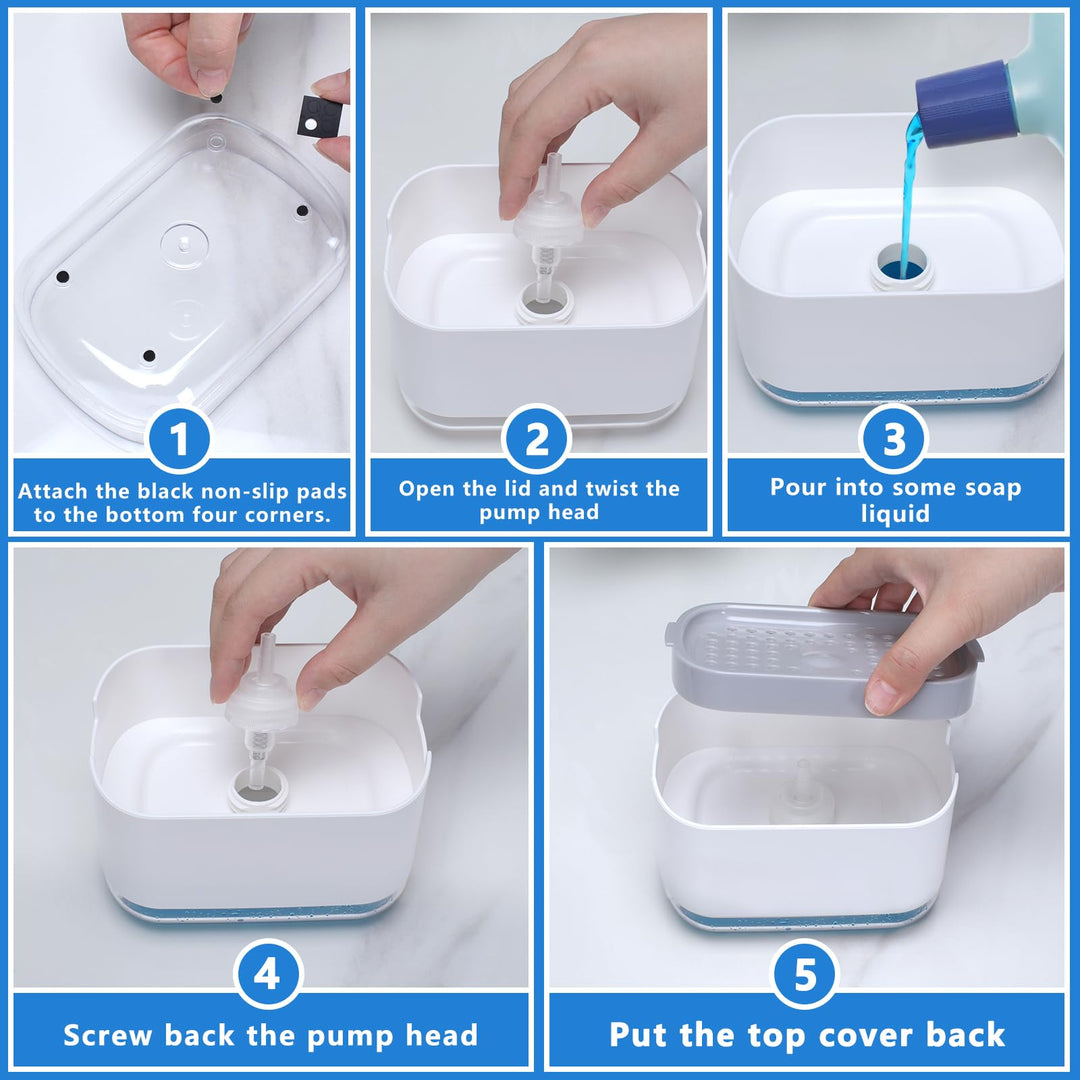 Alyvisun 300ml Soap Dispenser with Sponge Holder, 2-in-1 Dish Soap Dispenser, One-Handed Operation, Grey