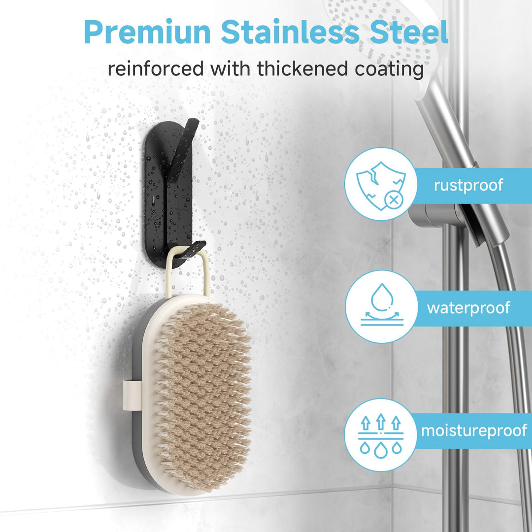 Alyvisun 5Pcs Self Adhesive Hooks, Stainless Steel Stick On Wall Hanging Hooks Heavy Duty, Strong Adhesive Sticky Hooks for Bathroom, Kitchen, Cupboard, Back of Door (Black)