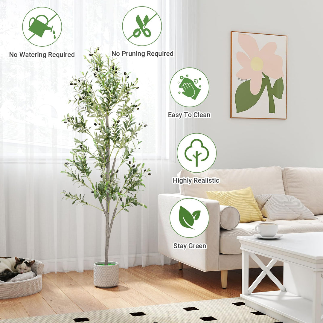 Alyvisun Faux Tree with Lifelike Olive Leaves & Stable Cement Weight Thickened Bottom Base, Green, 180cm