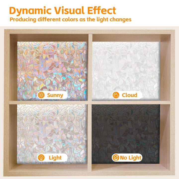 Alyvisun Rainbow Window Film Easily Removable Privacy Film for Glass Windows [44.5x220cm, Wider & Longer], Self-adhesive Window Privacy Film with Static Cling for Home Decoration