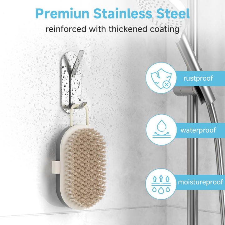 Alyvisun 5Pcs Self Adhesive Hooks, Stainless Steel Stick On Wall Hanging Hooks Heavy Duty, Strong Adhesive Sticky Hooks for Bathroom, Kitchen, Cupboard, Back of Door (Silver)