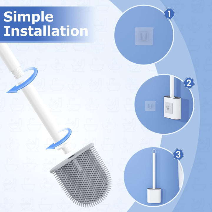 Alyvisun Silicone Toilet Brush with Holder, [Quick Drying & Deep Cleaning] Bathroom Scrubber, Non-Scratch, White, One Size