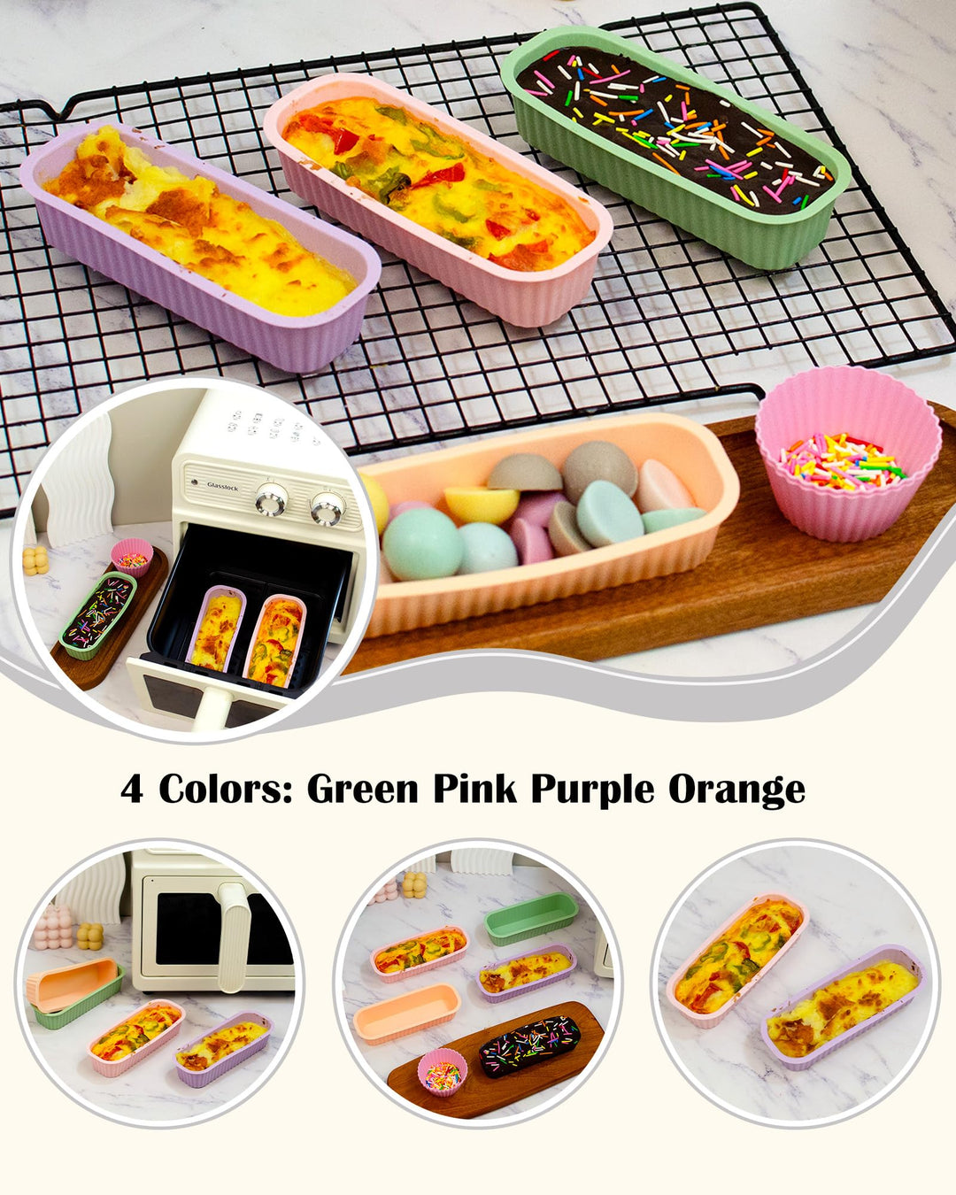 Mini Silicone Bread Loaf Pan, Non-Stick Bread Pans for Baking,Flexible Silicone Baking Molds for Bread, Cake, Meatloaf (Mini Loaf Pan-4 Colors)