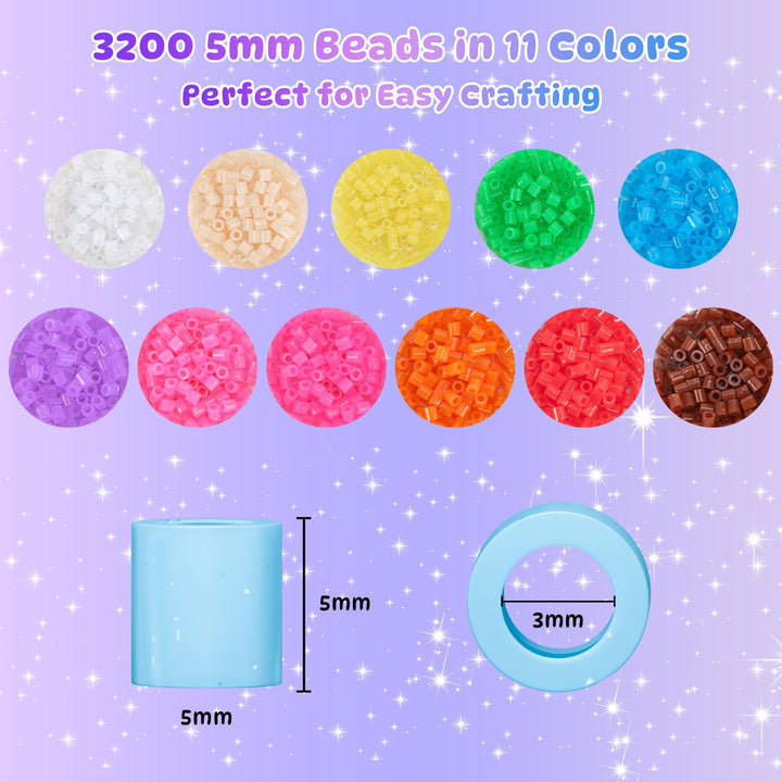 VynyQoo Glitter Iron Beads, 3200pcs 11 Colors Fuse Beads, 5mm Iron Beads for Kids 6+DIY Beads Set, Arts and Crafts Gifts for Birthday, New Year, Thanksgiving