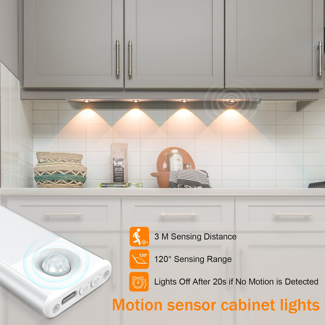 Alyvisun 60CM Rechargeable LED Under Cabinet Light [Cat Eye Hill Corrugated Illumination] with Motion Sensor– Magnetic Installation, 3 Adjustable Colour Temperatures & Stepless Dimming [Energy Class A]