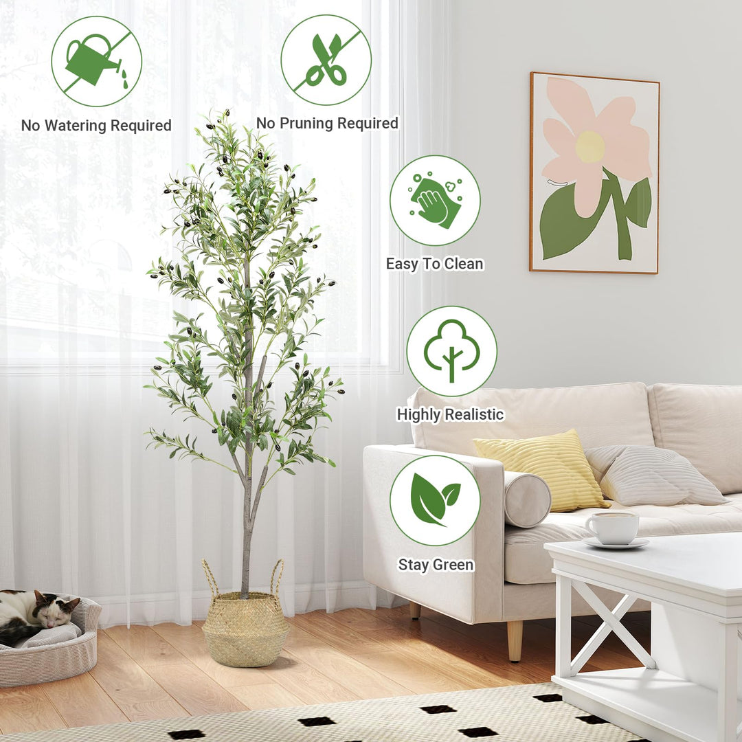Alyvisun Faux Tree with Lifelike Olive Leaves & Stable Cement Weight Thickened Bottom Base, Green, 180cm