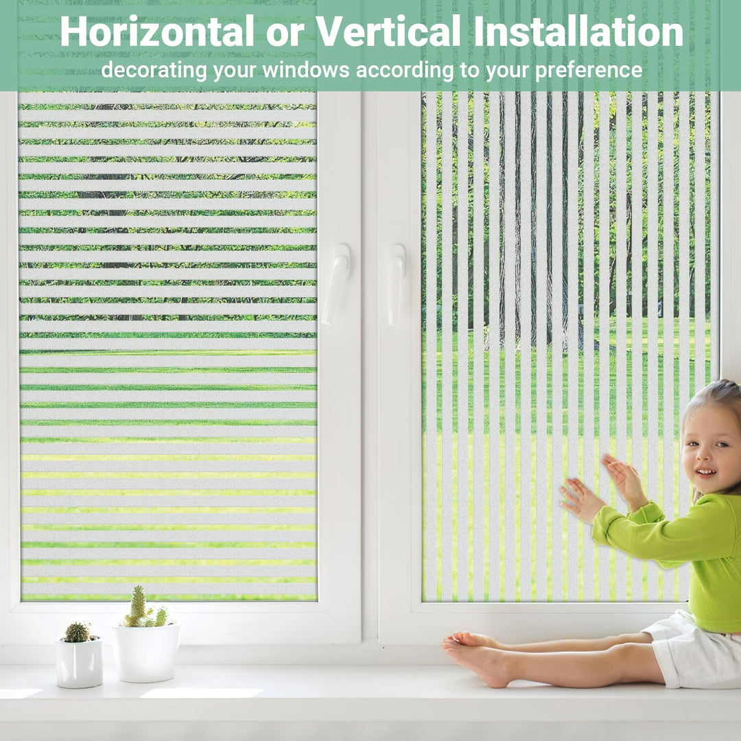 Alyvisun Frosted Stripe Window Film Privacy 44.5×220cm [Wider & Longer], Self-adhesive Privacy Film for Glass Windows with Static Cling for Home Office Bathroom