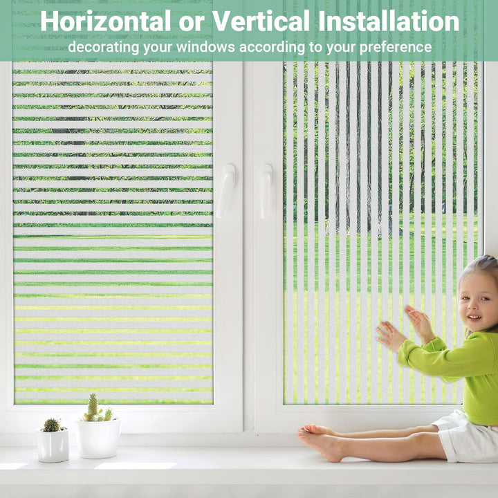 Alyvisun Frosted Stripe Window Film Privacy 44.5×220cm [Wider & Longer], Self-adhesive Privacy Film for Glass Windows with Static Cling for Home Office Bathroom