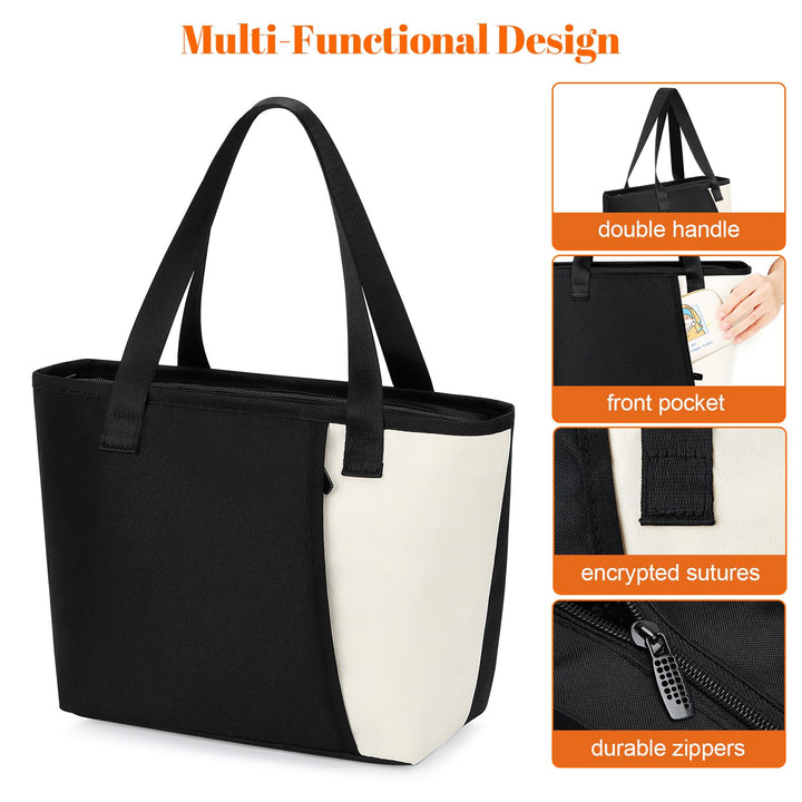 Alyvisun Lunch Bags For Women, Reusable Leakproof Insulated Lunch Bag, 6.5L Lunch Box Bag For School, Outdoor Picnic, Work (Black)
