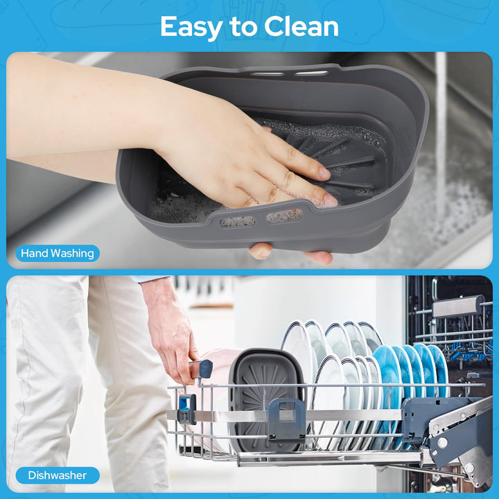 Alyvisun Air Fryer Silicone, 2PCS Reusable Dual Airfryer Accessories Liner Foldable Baking Rack Moulds Rectangular Basket Versatile Non Stick Tray (Grey)