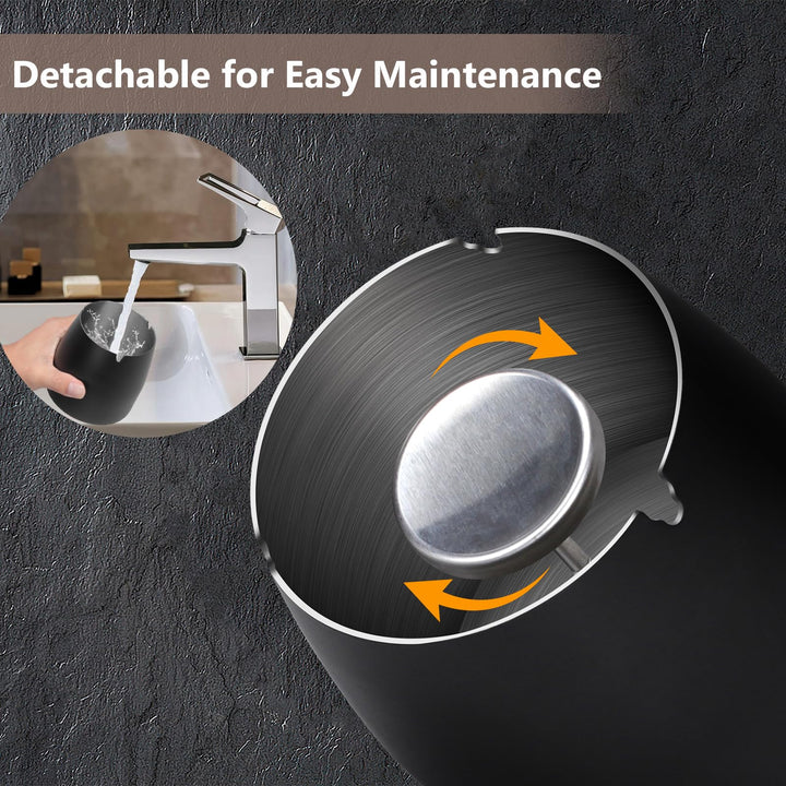 Alyvisun Desktop Trash Container Tray, Stainless Steel Desk Ash Can with Lid and Portable Tray, Smell Proof & Windproof, for Outdoor, Office, Home Decor, Black [10 * 9 * 10 cm]