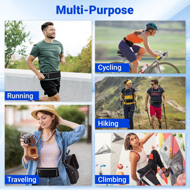 Alyvisun Running Belt, Adjustable Elastic Strap Waistpacks Waterproof Fitness Money Belt Large Capacity Running Bum Bag for Workouts, Exercise, Cycling, Walking, Travel & Outdoor Activities