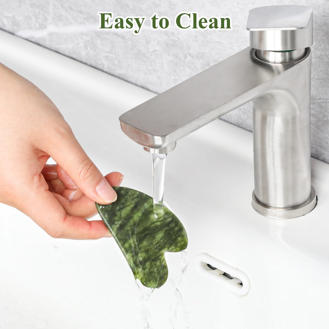 Alyvisun Natural Green Jade Gua Sha Tool, Face, Neck and Body Massage Stone, Facial Massage Board for Relieving Puffiness and Jawline Improving with User Manual, Skincare Gift for Women