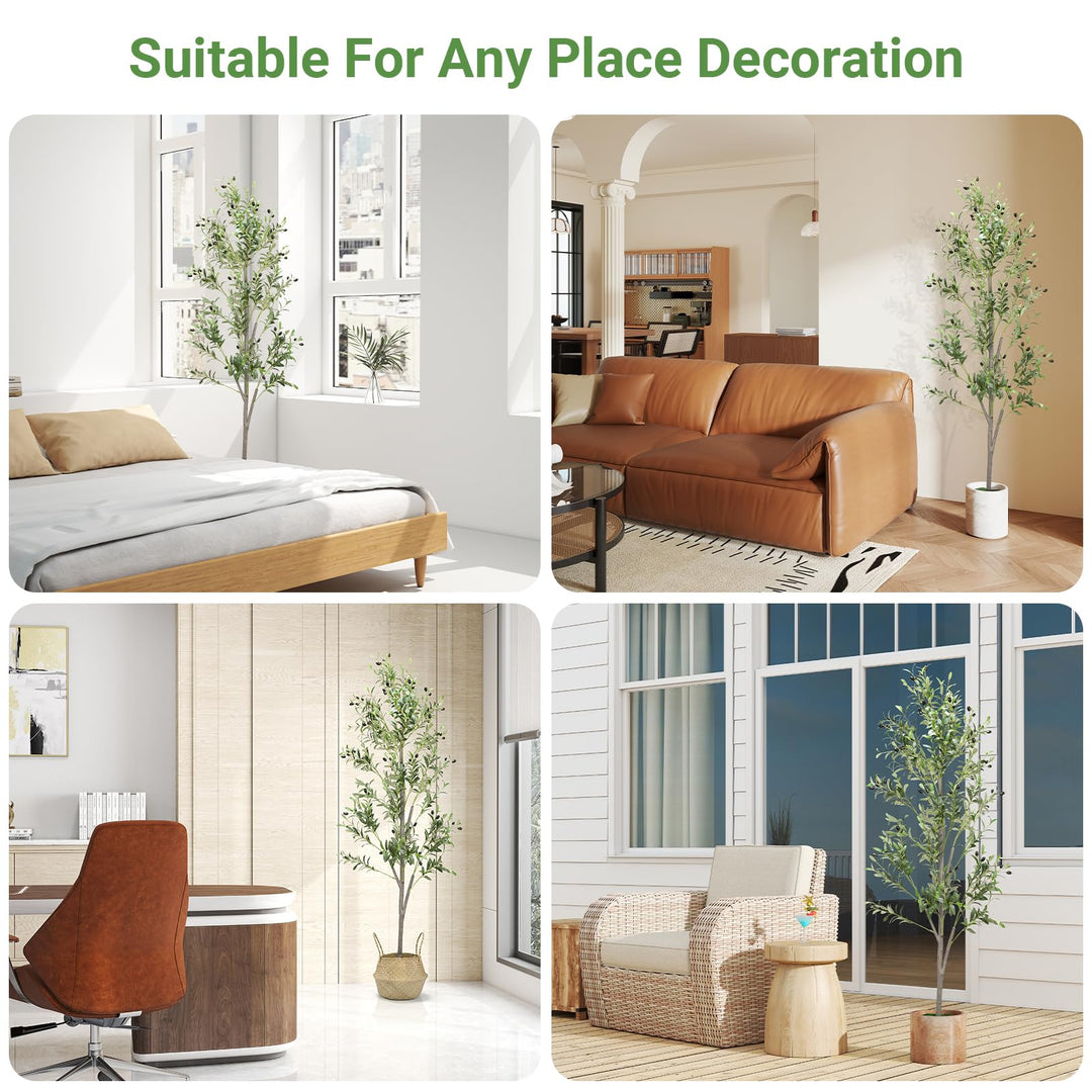 Alyvisun Faux Tree with Lifelike Olive Leaves & Stable Cement Weight Thickened Bottom Base, Green, 180cm