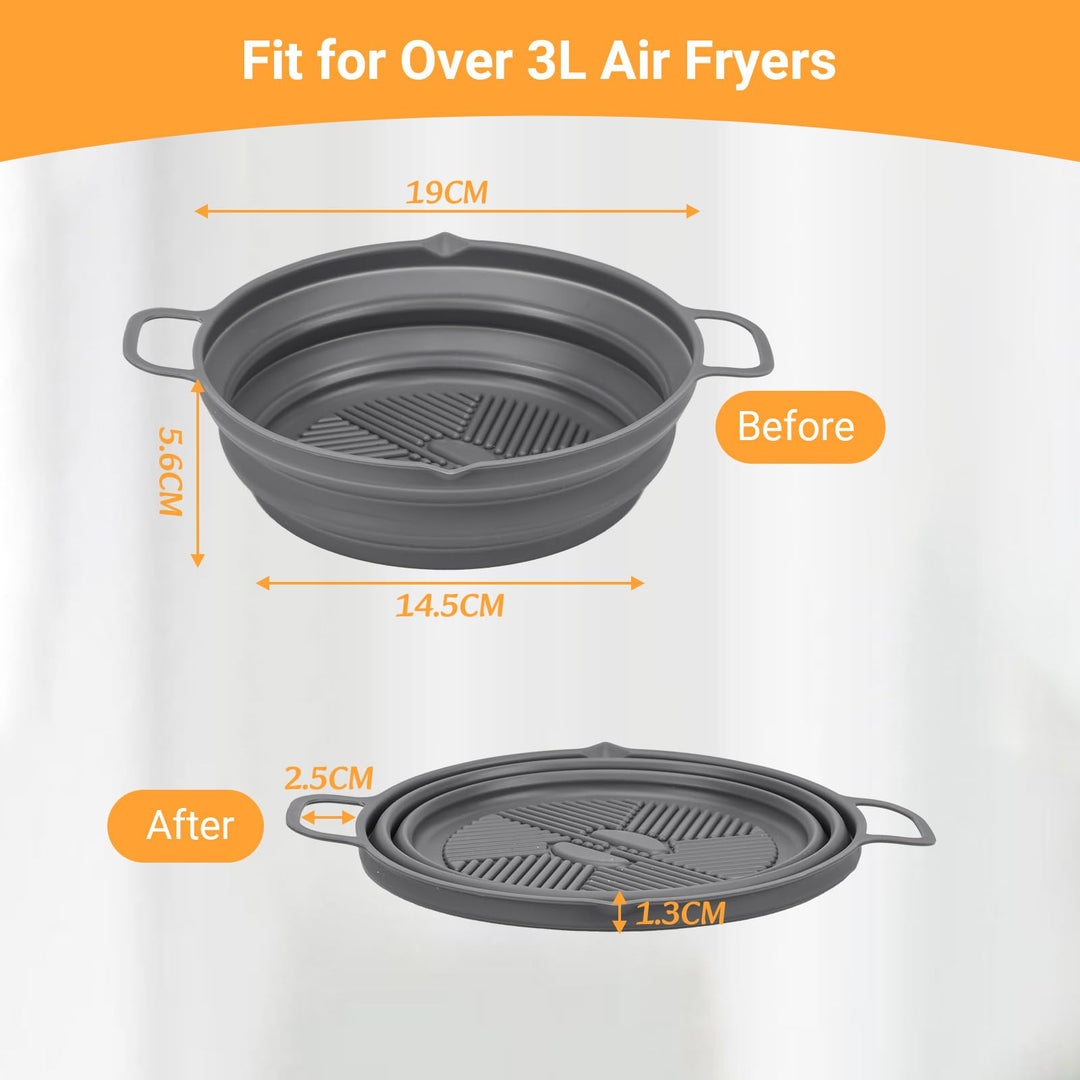 Alyvisun Air Fryer Liner Silicone Reusable Airfryer Basket Foldable Kitchen Pot Accessories Versatile Round Baking Pan for Microwave, Oven (Grey)