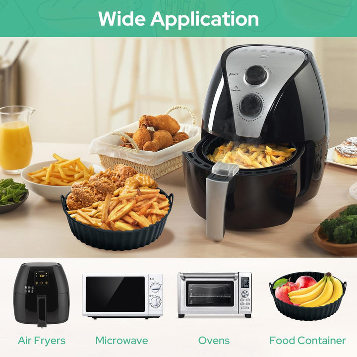 Alyvisun Air Fryer Silicone Liners, 2PCS Reusable Airfryer Basket Baking Tray Inserts Versatile Round Rack Pot for Microwave, Oven, Black