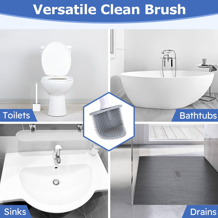 Alyvisun Silicone Toilet Brush with Holder, [Quick Drying & Deep Cleaning] Bathroom Scrubber, Non-Scratch, White, One Size