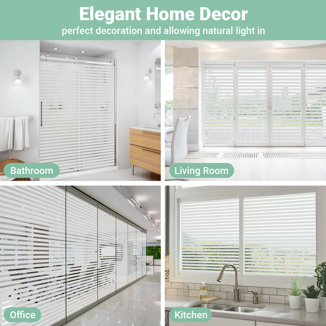 Alyvisun Frosted Stripe Window Film Privacy 44.5×220cm [Wider & Longer], Self-adhesive Privacy Film for Glass Windows with Static Cling for Home Office Bathroom
