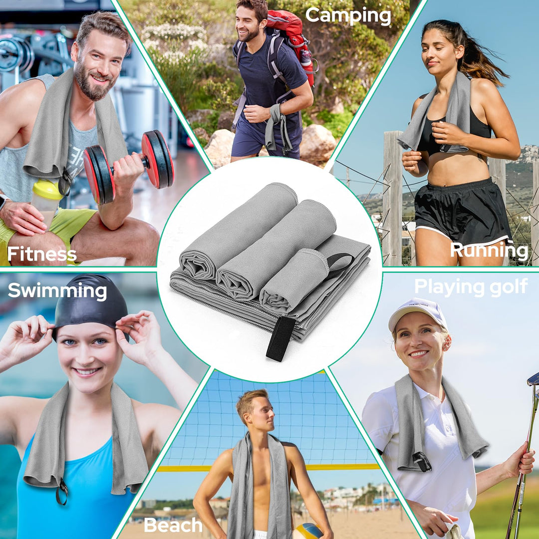 Alyvisun 4Pcs Microfibre Towel Set, Quick Dry Travel Towel [Compact & Ultralight], Super Absorbent Sports Towel in 3 Sizes for Swimming Beach Running Cycling Gym Yoga