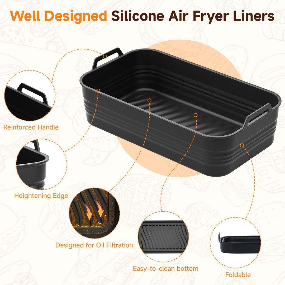 Alyvisun Silicone, 3PCS Airfryer Liners Foldable Baking Trays Reusable Rack Versatile Accessories Baskets Rectangle Inserts for 10L/10.4L Air Fryer