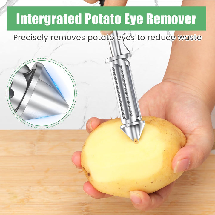 Alyvisun Universal Potato Peeler for Kitchen, 3 in 1 Peeler/Julienne Slicer/Bottle Opener, Sharp Vegetable and Fruit Peeler with Swivel Blade and Ergonomic Handle, Zinc Alloy