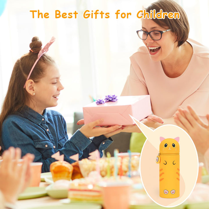 VynyQoo Pencil Case Kawaii Silicone, Pencilcase Expandable 2 in 1, Cute Pen Case, Zippered Pen Pouch for Kids, Desk Table Pen Holder Multifunctional