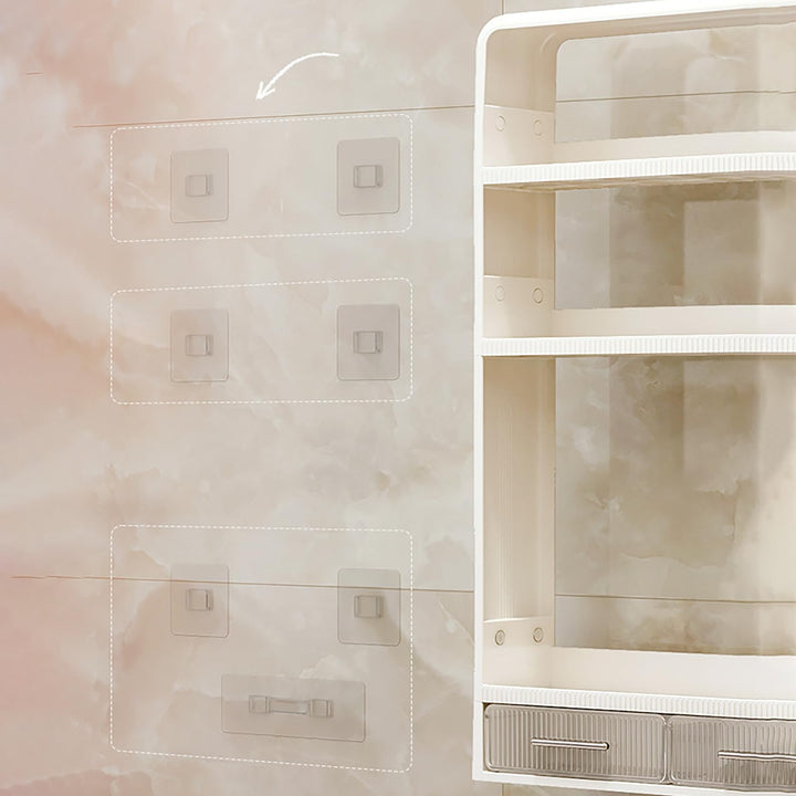 No Drilling Adhesive Wall Mounted Storage Rack, with 6 Hooks,Drawer and Towel Railbathroom Organiser for Kirchen Or Restroom