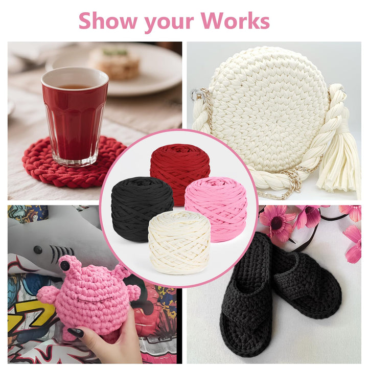 VynyQoo Tshirt Yarn for Crocheting, Crochet Yarn 105m 300g, Chunky Knitting Yarn, Width 2cm Elastic T-Shirt Yarn for Beginners to Crochet Bag, Blanket, Basket, DIY Projects, Home Decor (Pink)