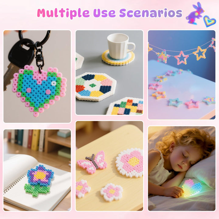 VynyQoo Luminous Fuse Beads, 3200pcs 7 Colors Glow in the Dark Beads, 5mm Iron Beads for Kids 6+DIY Hammer Beads, Arts and Crafts Gifts for Birthday, New Year, Thanksgiving