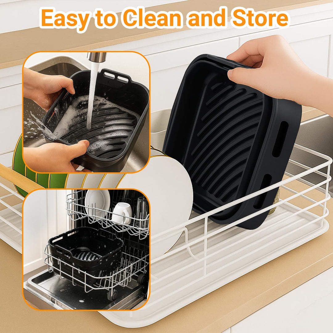 Alyvisun Silicone Oil Brush, 2PCS Airfryer Liners Foldable Baking Trays Reusable Air Fryer Rack Versatile Accessories Baskets Square Inserts for Microwave, Oven