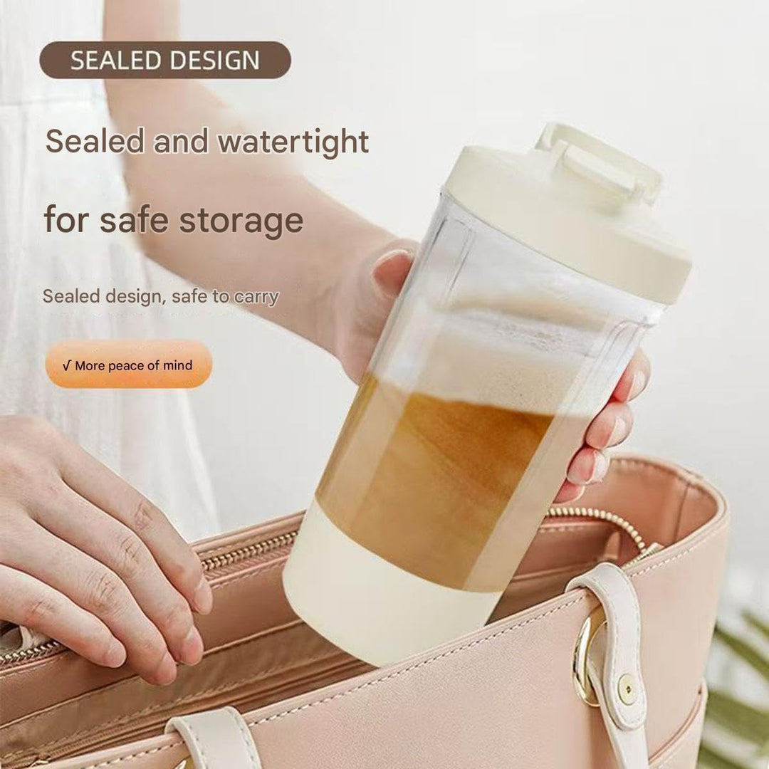 Electric Protein Shaker Bottle with USB Charging, Clear Glass with White Lid, 400ml Capacity, Portable Blender Cup with Measurement Markings