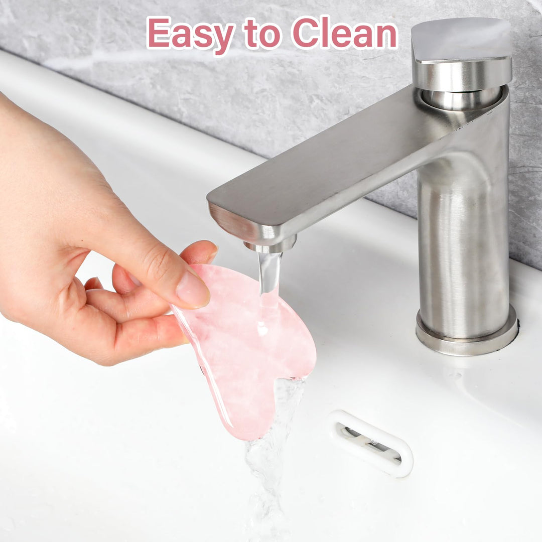 Alyvisun Natural Rose Quartz Gua Sha Tool, Face, Neck and Body Massage Stone, Facial Massage Board for Relieving Puffiness and Improving Jawline with User Manual, Skincare Gift for Women