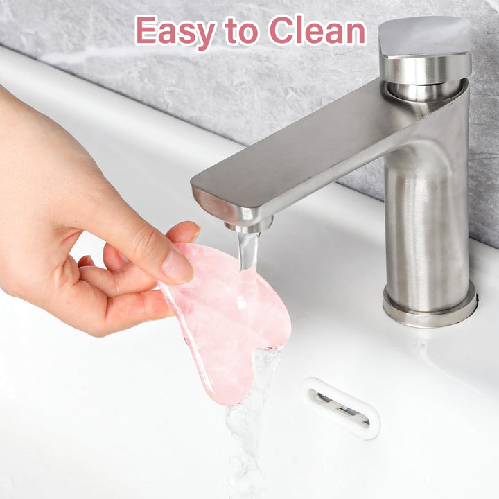 Alyvisun Natural Rose Quartz Gua Sha Tool, Face, Neck and Body Massage Stone, Facial Massage Board for Relieving Puffiness and Improving Jawline with User Manual, Skincare Gift for Women