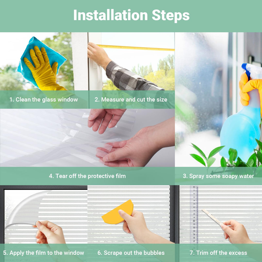Alyvisun Frosted Stripe Window Film Privacy 44.5×220cm [Wider & Longer], Self-adhesive Privacy Film for Glass Windows with Static Cling for Home Office Bathroom