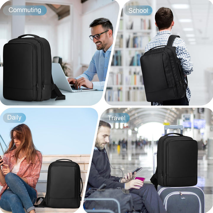 Alyvisun Airline Cabin Bag 42x30x20, Expandable Travel Backpack 18.9-25.2 L, Hand Luggage Rucksack with Laptop Compartment and Shoe Bag, for Boarding, Working, Travel, Black